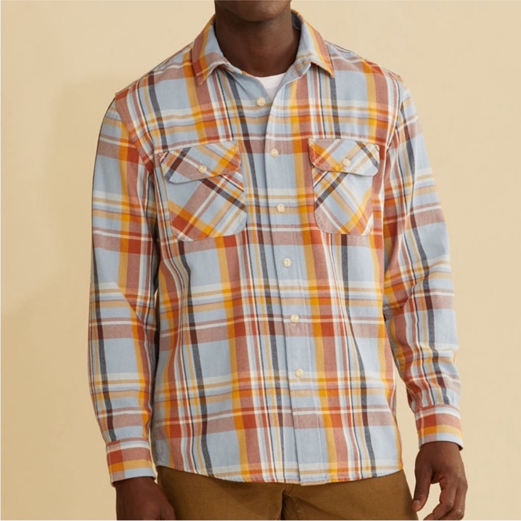 Pendleton | Beach Shack Shirt | In Light Blue Rust Gold Plaid | Men’s Size Xl